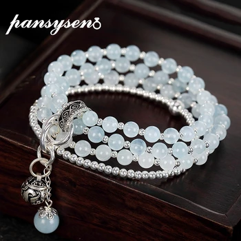 PANSYSEN Luxusní Světle Modrý Akvamarín Crystal Náramek pro Ženy Stříbro 925 Šperky Náramky Svatební Výročí Dárky