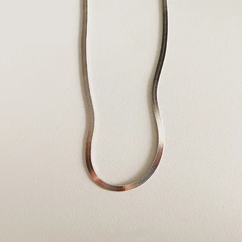 Silvology 925 Sterling Silver 39/44CM Plochý Had Řetěz náhrdelník Náhrdelník Nordic MODULY Blade Řetěz Náhrdelník pro Ženy Jednoduché Šperky