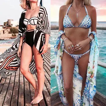 Dámské Boho Styl Beach Letní Topy Pruhované Šifónové Květinové Dlouhé Kimono Vesty Femme harajuku blusa feminina dámy ropa mujer