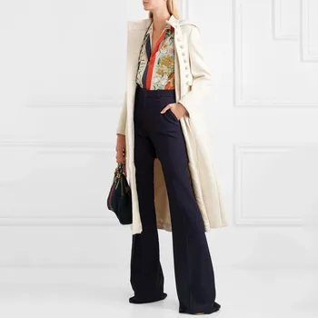 LANMREM bílé nové s kapucí, límec single-breasted husté office lady styl zimní a podzimní vlněné kabát pro ženy, módní 2A1533