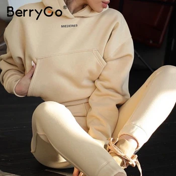 BerryGo Volný čas dlouhý rukáv oblek dámský set domů s kapucí volný Street styl dámské dvoudílné Jogging sady podzim zima 2020