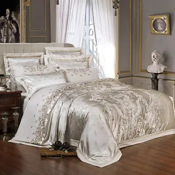 Kousek Zlata Luxusní Hedvábný Satén Žakárové povlečení ložní prádlo set queen king size Výšivky postel set povlečení/prostěradlo set