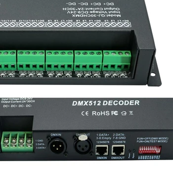 30CH RGB DMX 512 Dekodér led ovladač, RGB LED DMX512 dekodér 30Channel x 2A pro LED Strip Světlo DC9-24V 60A dmx stmívač ovladač