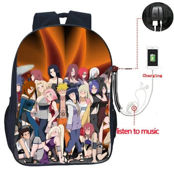 Naruto USB Nabíjení Batoh Studenty, Školní Tašky, Muži, Ženy Bookbags Uchiha Sasuke Itachi Cestovní Batoh, taška přes Rameno