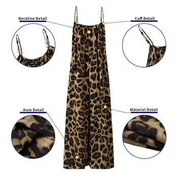 Dámské Široké Nohy Šaty Letní bez Rukávů Kombinézy 2021 - Vintage Leopard tisk Volné Kombinézy Plus Velikosti Overaly