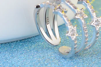 Kvalitní Značka Šperky Rose Gold Silver Star Kroužky Vynikající Mikro Vydláždit Zirkony 3 Vrstva Zdarma Kloubu Monaco Prsten pro Ženy