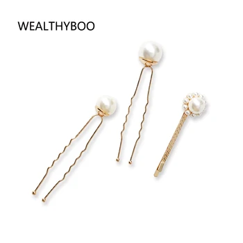 Elegantní Imitace Pearl Vlasy Kolíky 3ks/set Svatební Bobby Pin Vlasy Vidličky Pro Ženy Vynikající Sponky do vlasů Šperky pokrývka hlavy