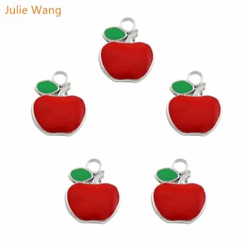 Julie Wang 40pcs Roztomilé Apple Tvar Slitiny Smalt Přívěsek Charms Pro Nový Rok Náhrdelník Náramek Výrobu Šperků Zjištění Příslušenství