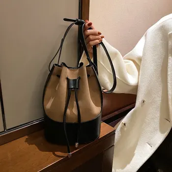 Značka design luxusní dámy kbelík PU taška přes rameno, jeden rameno, velká kapacita messenger širokopásmové ženské jednobarevné kabelky