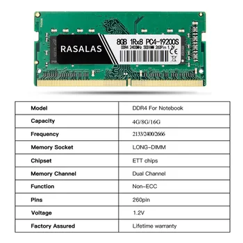 Rasalas Paměti RAM DDR4 8G 4G 16G Notebook 1RX8 17000 19200 21300MHz SODIMM 1.2 V Počítači Memoria Ram pro Notebook DDR4