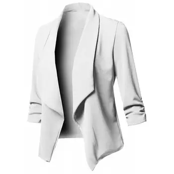 2021 nové Obchodní Kancelář Ženy Blazer Plná Barva Dlouhý Rukáv Blazer Klopě Otevřené Přední Krátký Oblek Bunda Pro dámský Kabát