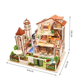 Kreativní DIY chata Děti Dospělé Miniaturní Panenka dům, Dřevěné Stavebnice hračky Velká vila pro panenky budovy dárek k narozeninám hračky