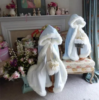 Dlouhé Bílé svrchní Umělé kožešiny Květina dívka Cape Zimní Bunda, Kabát svatební, kabát pro přijímání šaty pro Děti-Šaty