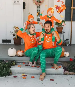 Halloween Rodiny Pyžamo Máma Táta Děti Odpovídající Oblečení 2019 Rodič-dítě Dýně Print oblečení na Spaní Módní Halloween oblečení pro volný čas