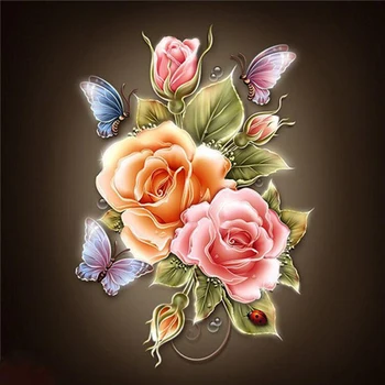 Plné Náměstí DIY Diamantový Obraz 5D Diamond Mozaika Kříž Steh Vyšívání Domácí Dekorace růže motýl
