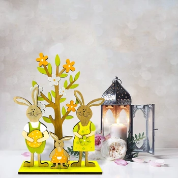 Dřevěný Králík Bunny Family Tree Šťastný Velikonoční Dekorace Valentýn, Svatba, Strana, Ornament, DIY Řemesla