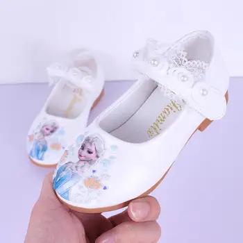 Disney Nové Děti Elsa Obuv pro dívky Frozen Princezna měkké karikatura boty dětské kreslené pearl kožené boty